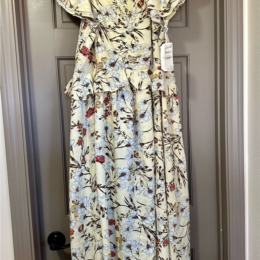 Nordstrom Floral Midi Dress - Cream, Red, Blue Size 1X